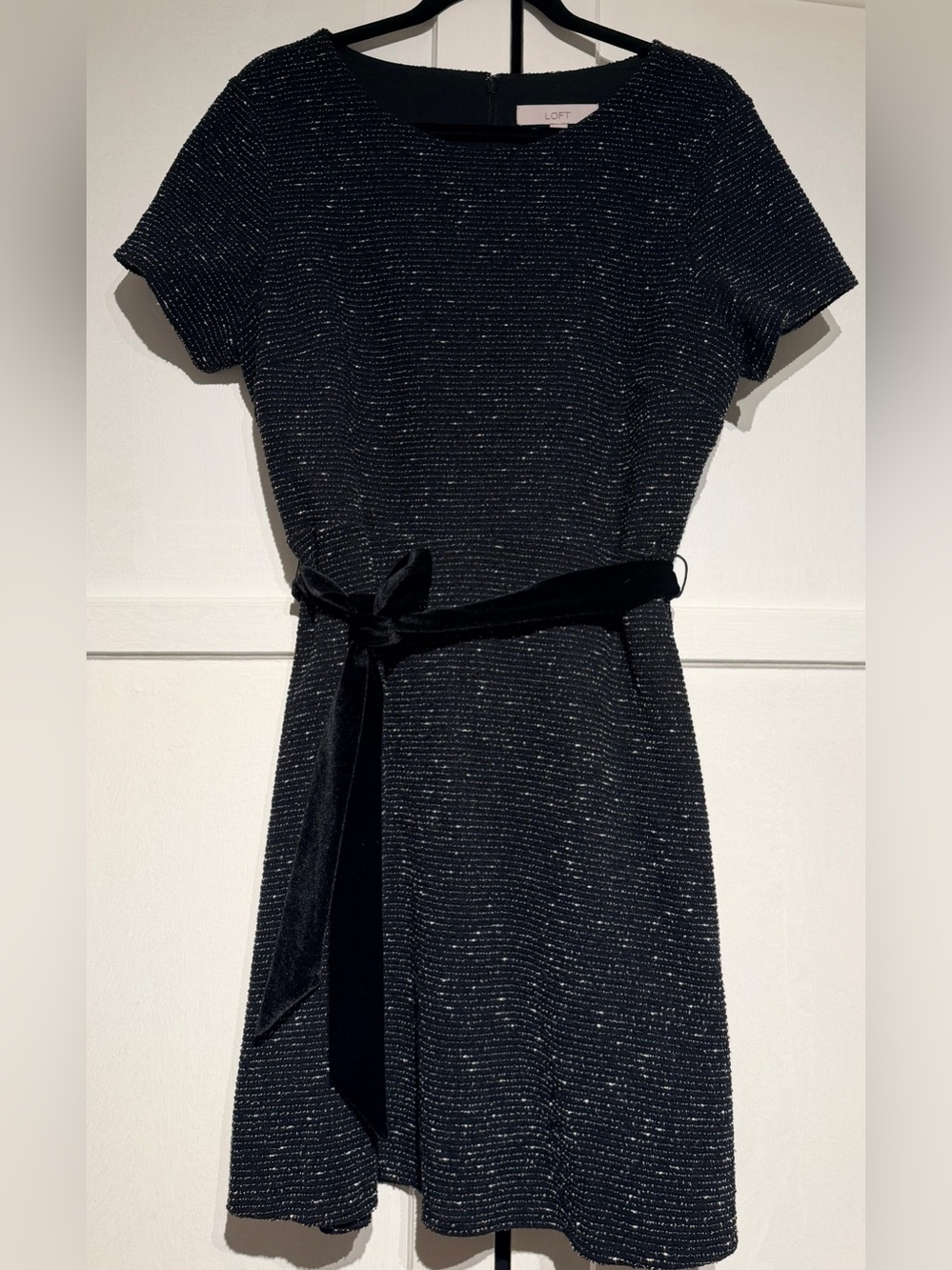 LOFT | Black & White Tweed Crew Neck A-line Dress (above knee)